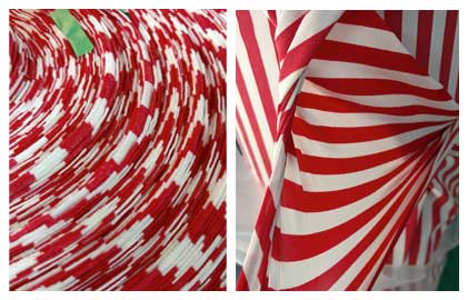 בד לייקרה איטלקי ואיכותי להצללה בפסים אדום-לבן משמש לשמשוניות וברזנטים לפי מידה ש.ברלינר